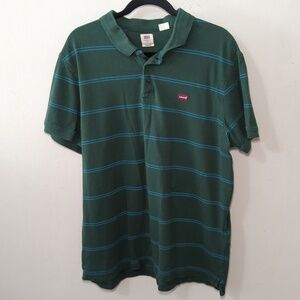 Levi's Green + Blue Striped Polo Shirt 100% Cotton Men's Size XL